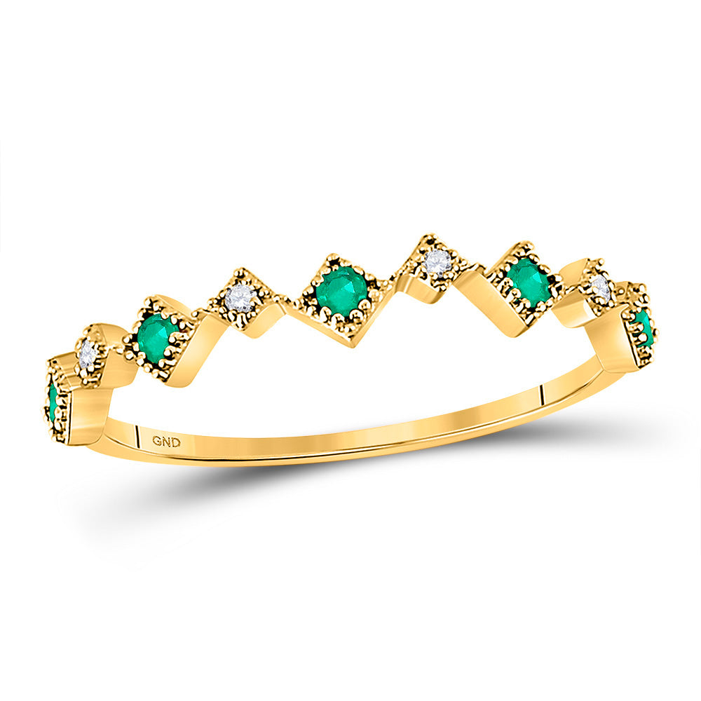 10kt Yellow Gold Womens Round Emerald Diamond Square Stackable Band Ring 1/5 Cttw