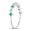 10kt White Gold Womens Round Emerald Diamond Square Stackable Band Ring 1/5 Cttw