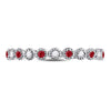 10kt White Gold Womens Round Ruby Diamond Beaded Dot Stackable Band Ring 1/6 Cttw