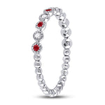 10kt White Gold Womens Round Ruby Diamond Beaded Dot Stackable Band Ring 1/6 Cttw