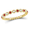 10kt Yellow Gold Womens Round Ruby Diamond Beaded Dot Stackable Band Ring 1/6 Cttw