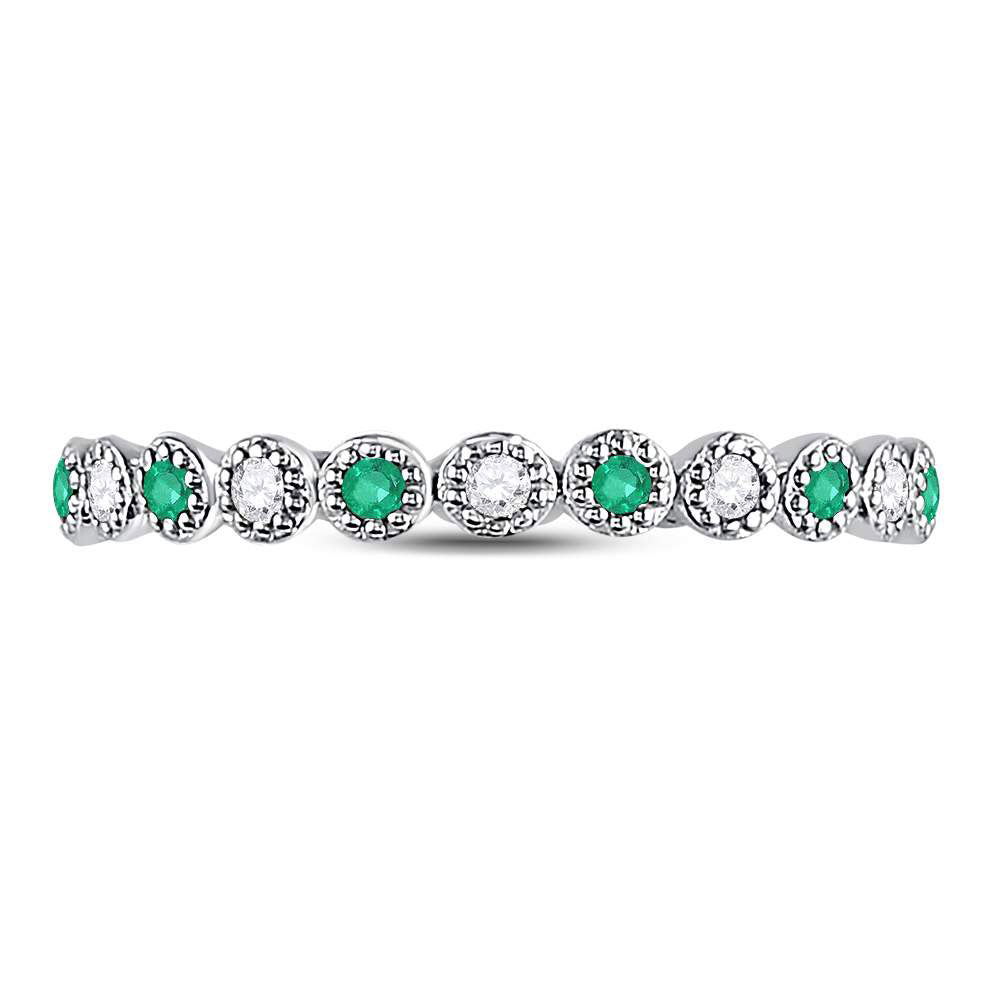 10kt White Gold Womens Round Emerald Diamond Dot Stackable Band Ring 1/6 Cttw