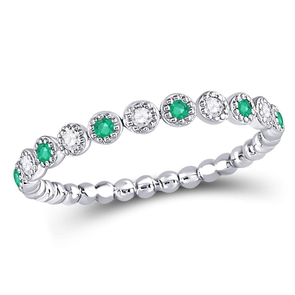 10kt White Gold Womens Round Emerald Diamond Dot Stackable Band Ring 1/6 Cttw