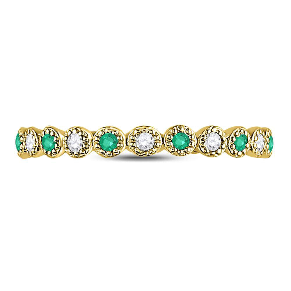 10kt Yellow Gold Womens Round Emerald Diamond Dot Stackable Band Ring 1/6 Cttw