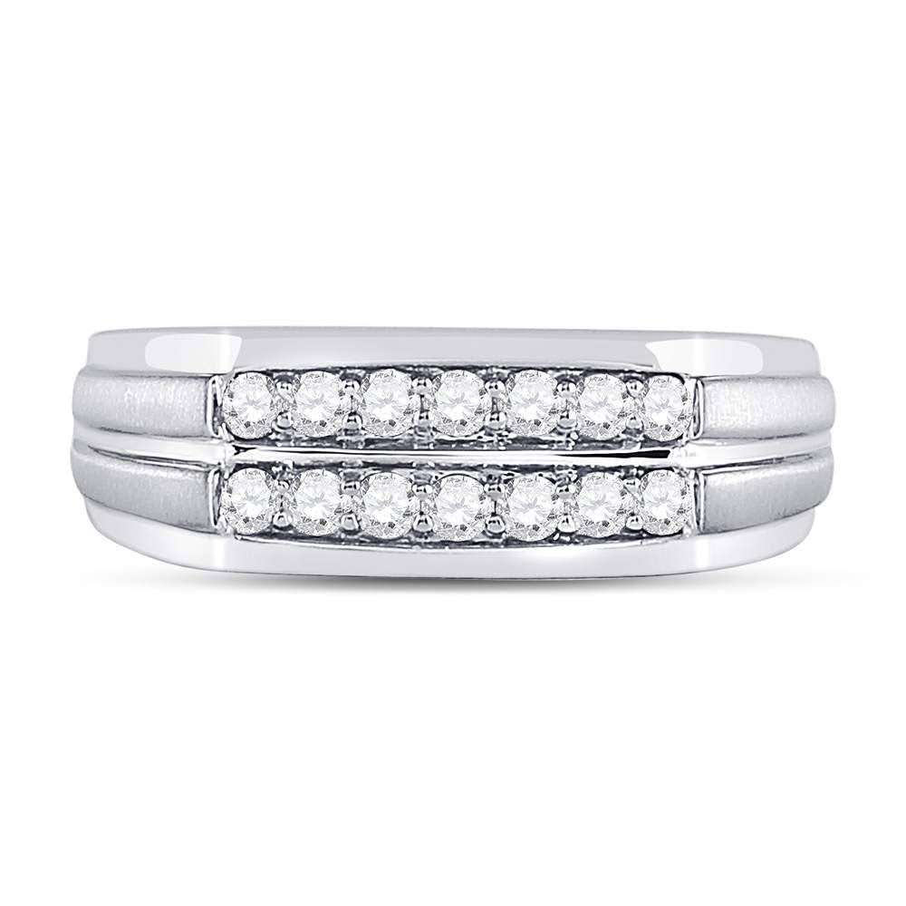 14kt White Gold Mens Round Diamond Double Row Wedding Band Ring 1/2 Cttw