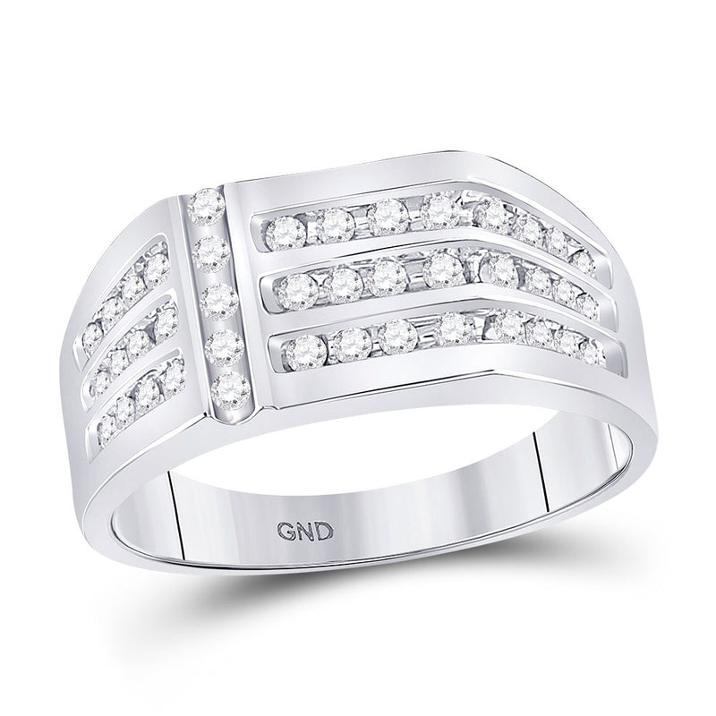 14kt White Gold Mens Round Diamond Triple Row Fashion Ring 1/2 Cttw