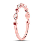 10kt Rose Gold Womens Round Ruby Oval Dot Stackable Band Ring 1/10 Cttw