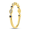 10kt Yellow Gold Womens Round Blue Sapphire Diamond Stackable Band Ring 1/10 Cttw