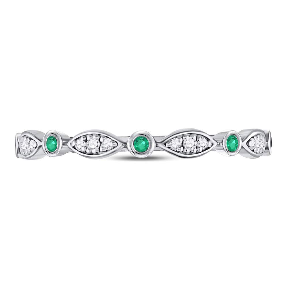 10kt White Gold Womens Round Emerald Diamond Marquise Dot Stackable Band Ring 1/8 Cttw