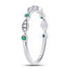 10kt White Gold Womens Round Emerald Diamond Marquise Dot Stackable Band Ring 1/8 Cttw