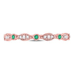 10kt Rose Gold Womens Round Emerald Diamond Marquise Dot Stackable Band Ring 1/8 Cttw