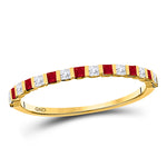 10kt Yellow Gold Womens Princess Ruby Diamond Alternating Stackable Band Ring 3/8 Cttw