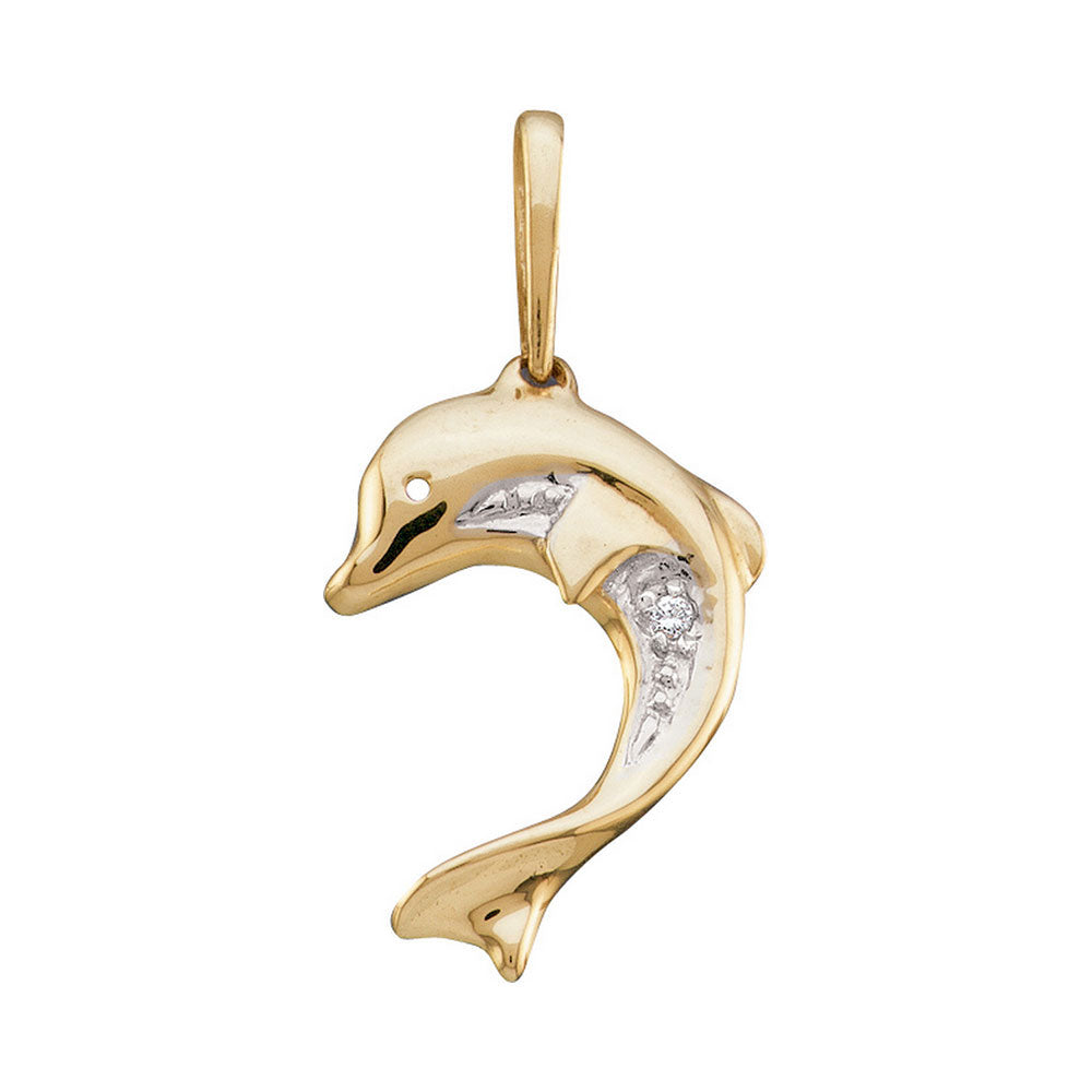 10kt Yellow Gold Womens Round Diamond Dolphin Fish Animal Pendant .01 Cttw