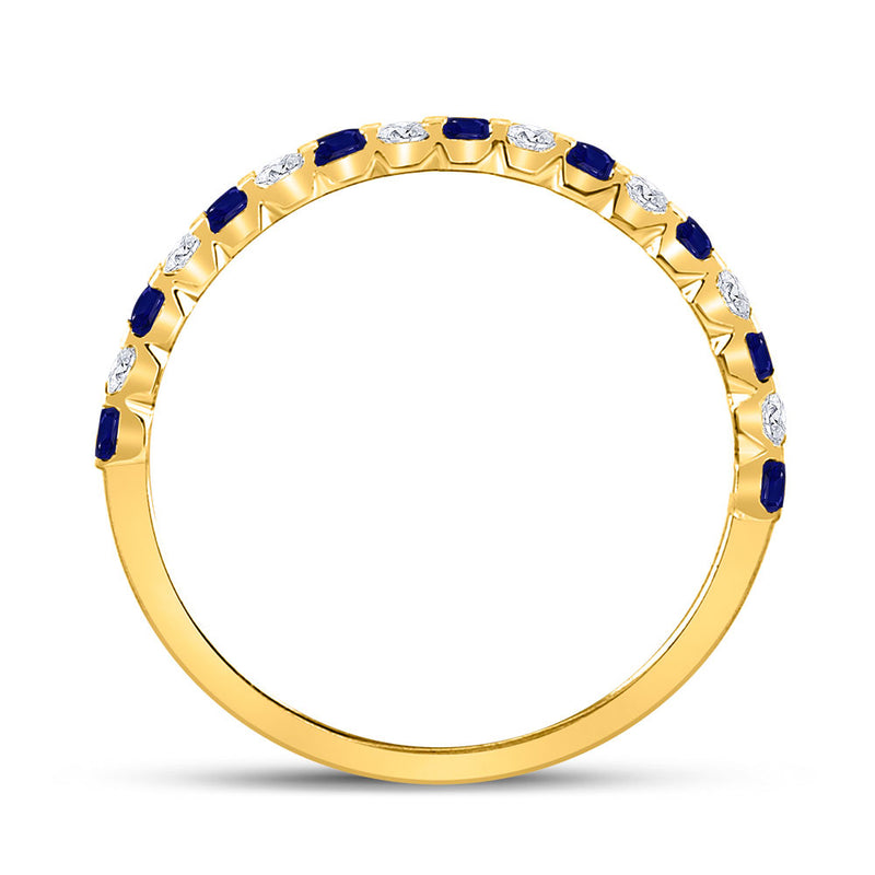 10kt Yellow Gold Womens Princess Blue Sapphire Diamond Stackable Band Ring 3/8 Cttw