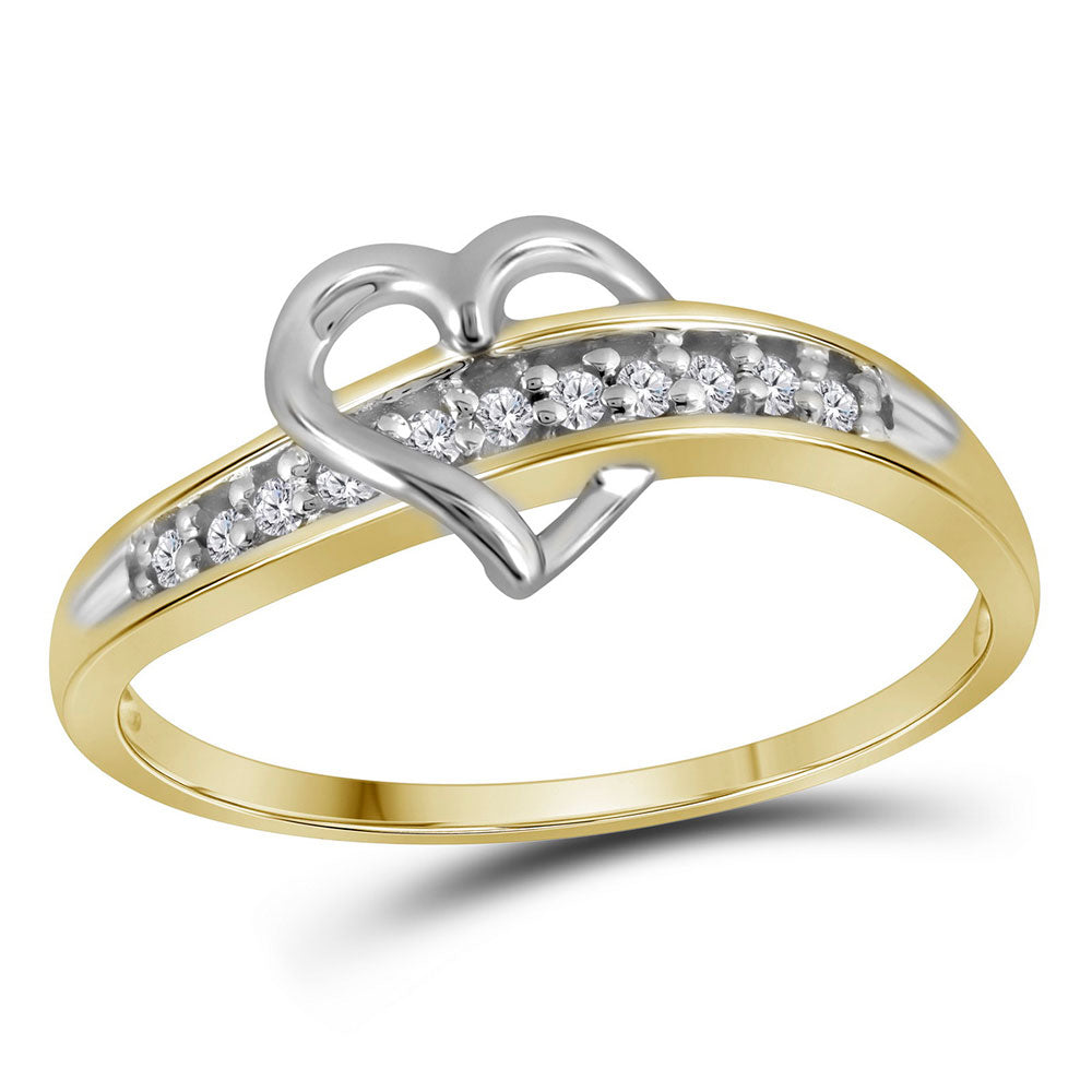 10kt Yellow Gold Womens Round Diamond Heart Ring 1/20 Cttw