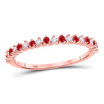 10kt Rose Gold Womens Round Ruby Diamond Stackable Band Ring 1/4 Cttw