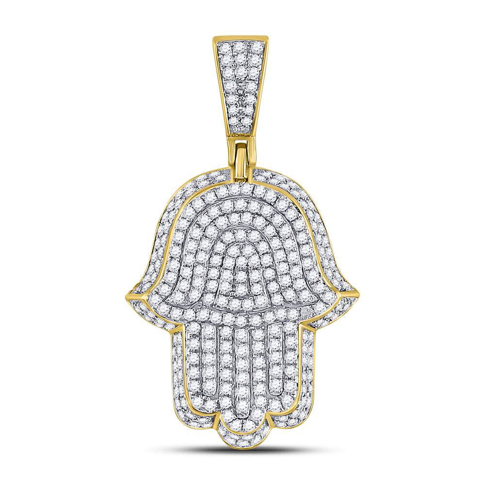 10kt Yellow Gold Mens Round Diamond Hamsa Charm Pendant 1-1/4 Cttw