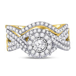 10kt Yellow Gold Round Diamond Contoured Bridal Wedding Ring Band Set 1 Cttw