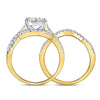 10kt Yellow Gold Round Diamond Contoured Bridal Wedding Ring Band Set 1 Cttw