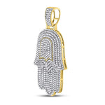 10kt Yellow Gold Mens Round Diamond Hamsa Charm Pendant 1-1/2 Cttw