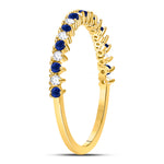 10kt Yellow Gold Womens Round Blue Sapphire Diamond Stackable Band Ring 1/5 Cttw