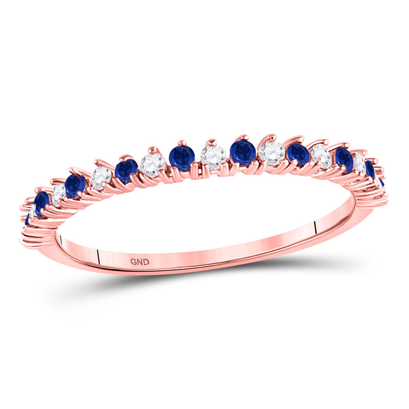 10kt Rose Gold Womens Round Blue Sapphire Diamond Stackable Band Ring 1/5 Cttw