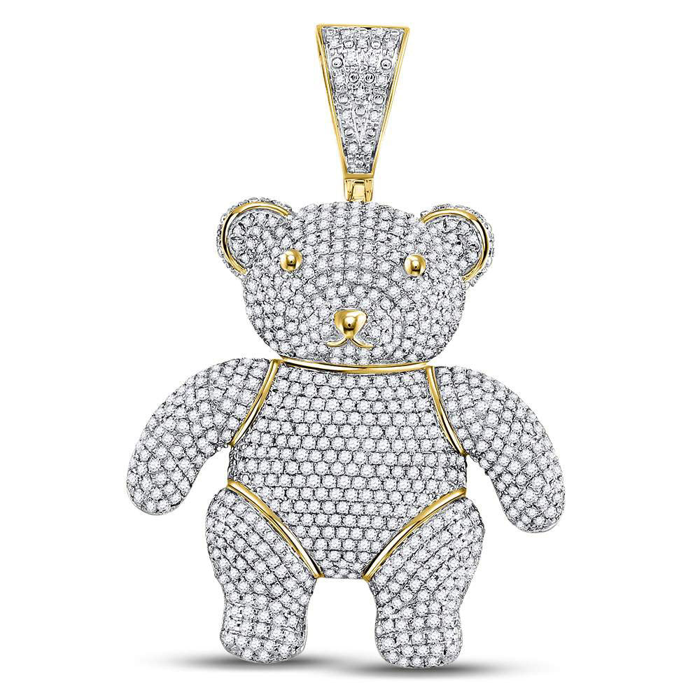 10kt Yellow Gold Mens Round Diamond Teddy Bear Charm Pendant 3-1/5 Cttw