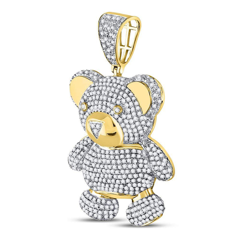 10kt Yellow Gold Mens Round Diamond Teddy Bear Charm Pendant 2 Cttw