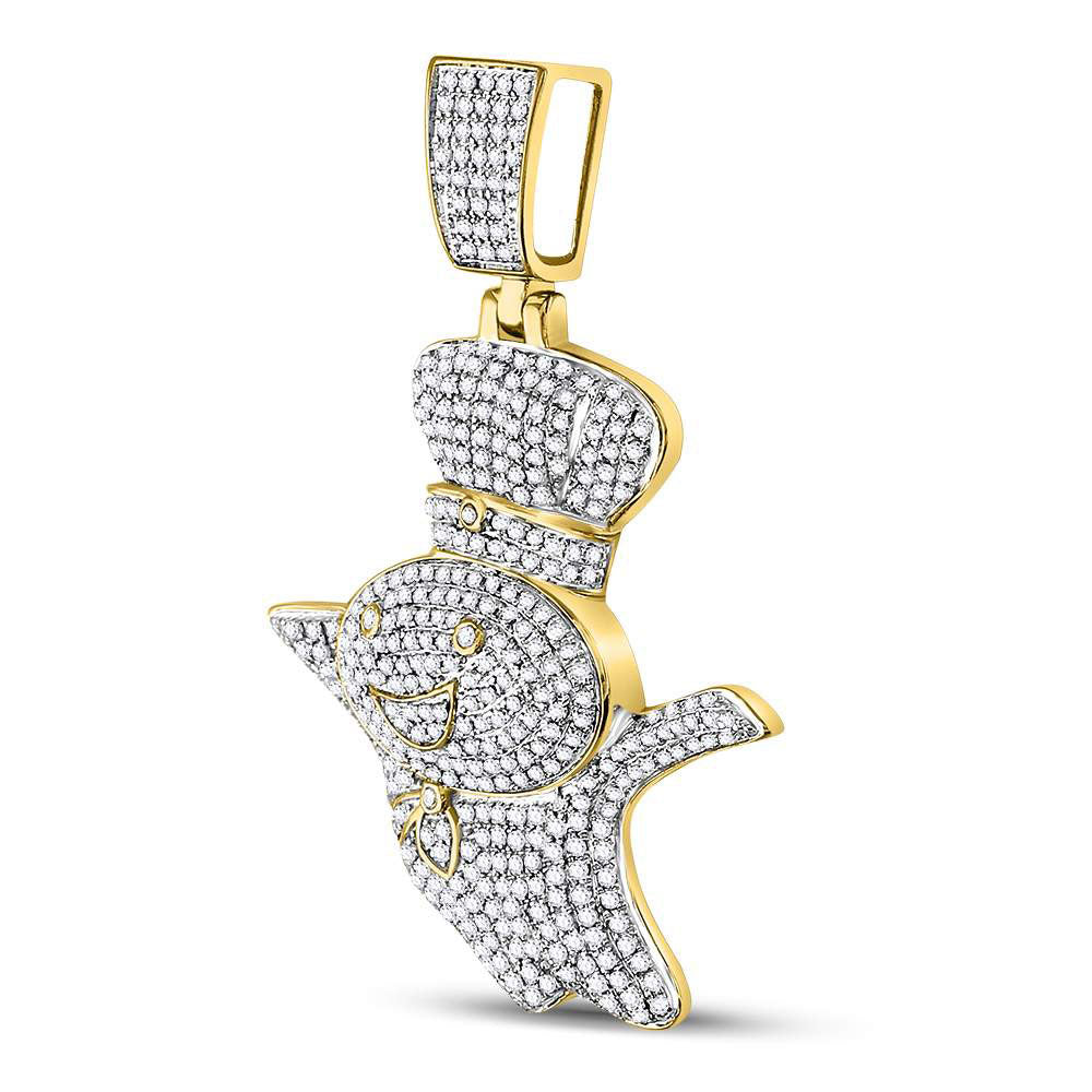 10kt Yellow Gold Mens Round Diamond Doughboy Charm Pendant 1-1/3 Cttw