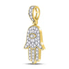 10kt Yellow Gold Mens Round Diamond Hamsa Eye Fatima Charm Pendant 1/4 Cttw