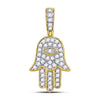 10kt Yellow Gold Mens Round Diamond Hamsa Eye Fatima Charm Pendant 1/4 Cttw