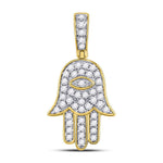 10kt Yellow Gold Mens Round Diamond Hamsa Eye Fatima Charm Pendant 1/4 Cttw