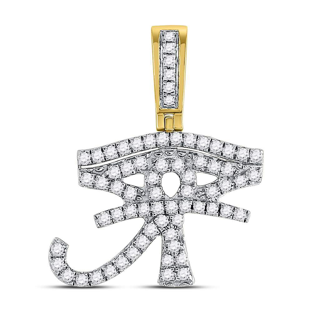 10kt Yellow Gold Mens Round Diamond Eye of Ra Charm Pendant 7/8 Cttw