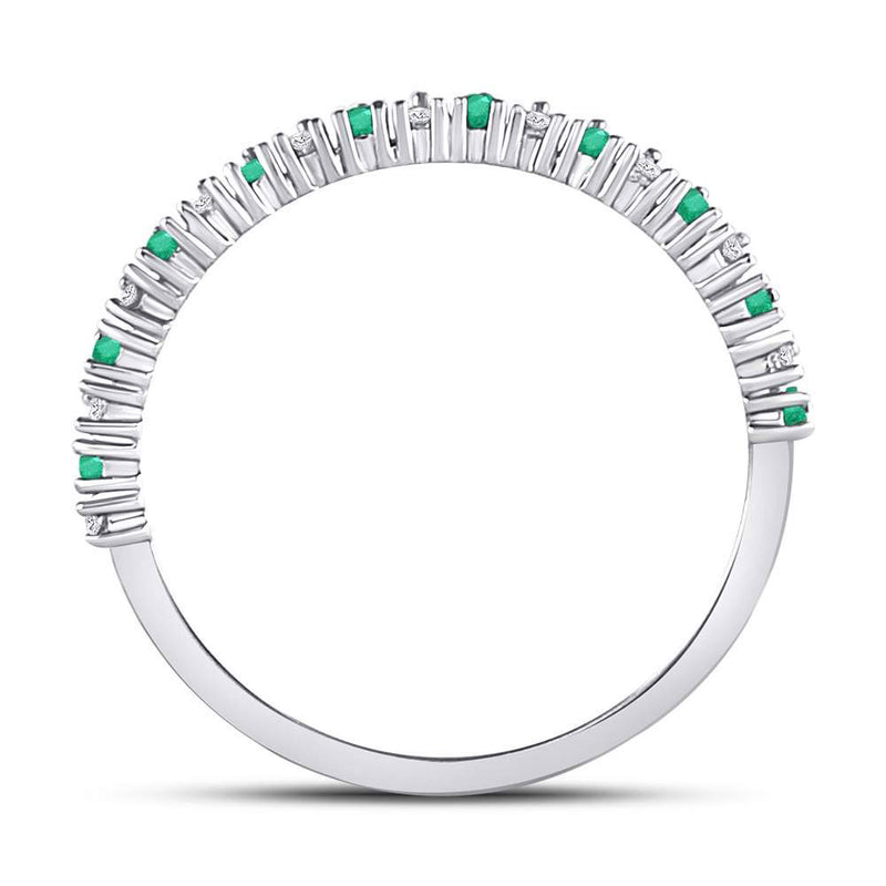 10kt White Gold Womens Round Emerald Diamond Stackable Band Ring 1/5 Cttw