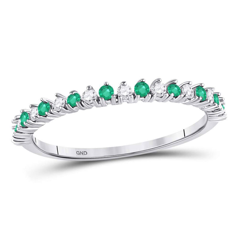 10kt White Gold Womens Round Emerald Diamond Stackable Band Ring 1/5 Cttw