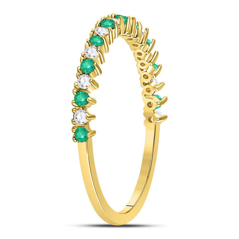 10kt Yellow Gold Womens Round Emerald Diamond Stackable Band Ring 1/5 Cttw