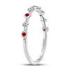 10kt White Gold Womens Round Ruby Dot Flower Stackable Band Ring 1/12 Cttw