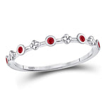 10kt White Gold Womens Round Ruby Dot Flower Stackable Band Ring 1/12 Cttw