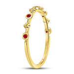 10kt Yellow Gold Womens Round Ruby Dot Flower Stackable Band Ring 1/12 Cttw