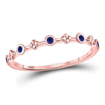 10kt Rose Gold Womens Round Blue Sapphire Dot Flower Stackable Band Ring 1/12 Cttw