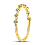 10kt Yellow Gold Womens Round Emerald Dot Flower Stackable Band Ring 1/12 Cttw