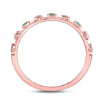 10kt Rose Gold Womens Round Emerald Dot Flower Stackable Band Ring 1/12 Cttw