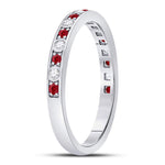 10kt White Gold Womens Round Ruby Diamond Single Row Stackable Band Ring 1/3 Cttw