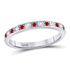 10kt White Gold Womens Round Ruby Diamond Single Row Stackable Band Ring 1/3 Cttw