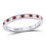 10kt White Gold Womens Round Ruby Diamond Single Row Stackable Band Ring 1/3 Cttw