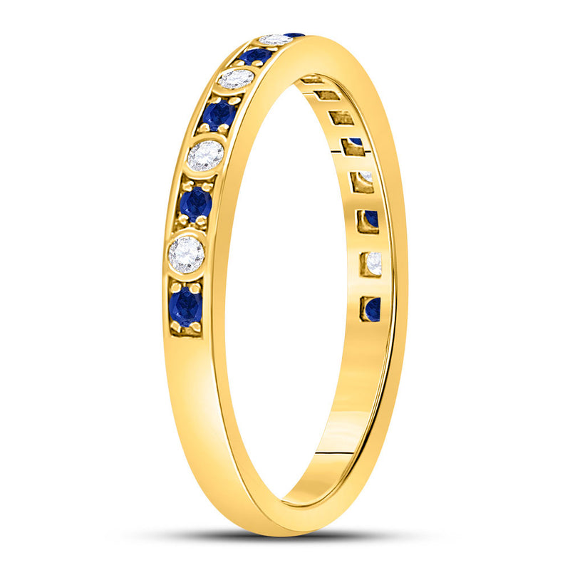 10kt Yellow Gold Womens Round Blue Sapphire Diamond Alternating Stackable Band Ring 1/4 Cttw