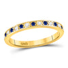 10kt Yellow Gold Womens Round Blue Sapphire Diamond Alternating Stackable Band Ring 1/4 Cttw