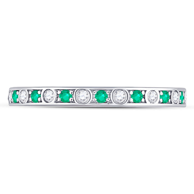 10kt White Gold Womens Round Emerald Diamond Alternating Stackable Band Ring 1/4 Cttw