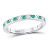 10kt White Gold Womens Round Emerald Diamond Alternating Stackable Band Ring 1/4 Cttw