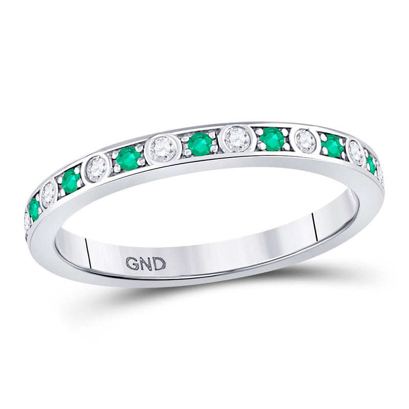 10kt White Gold Womens Round Emerald Diamond Alternating Stackable Band Ring 1/4 Cttw